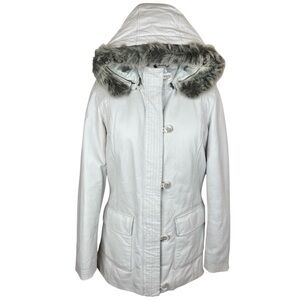 Vintage White Leather 1990s Y2K Danier Ski Jacket Coat M Medium L Large 8 10 12